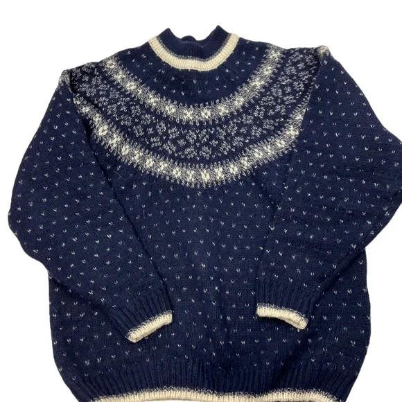 Vintage Lodge Sweater Adult XL Blue White Wool Knit Nordic Fair Isle Icelandic - Picture 1 of 7